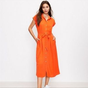 Loft Orange Belted Pocket Midi Dress size 6
